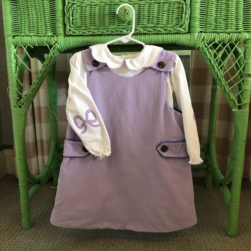 Beaufort Bonnet Co. Juliet Jumper with Emma’s elbow patch shirt.